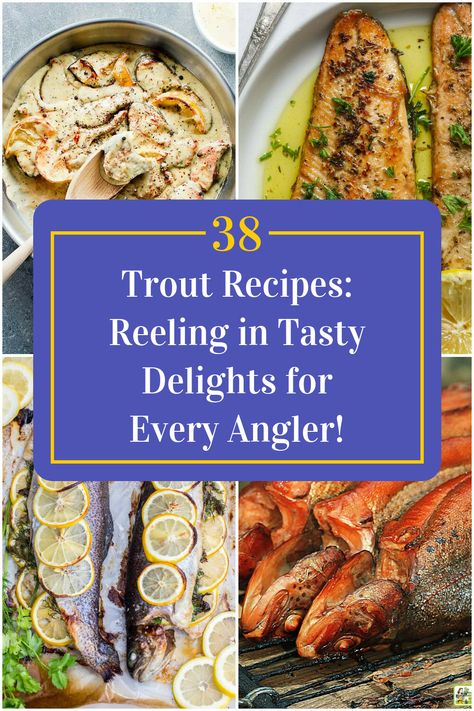 Collage of 4 trout recipes. Campfire Trout Recipes, Best Trout Recipes, Trout Dishes, Speckled Trout Recipe, Grilled Trout Recipes, Rainbow Trout Recipe, Dried Fruit Recipe, Grilled Trout, Blue Zones Recipes