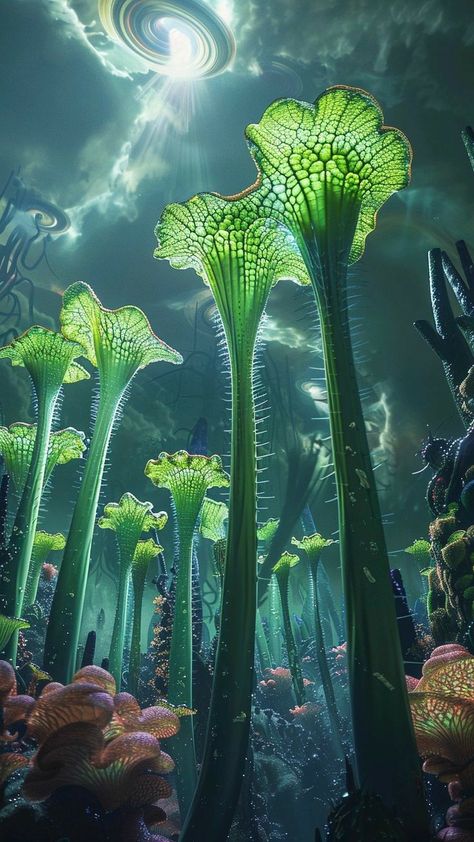 Dark Fae Aesthetic, Aesthetic Eclectic, Alien Plants, Alien Spaceship, Landscape Concept, Alien Planet, Alien Concept Art, Alien Worlds, Fantasy City