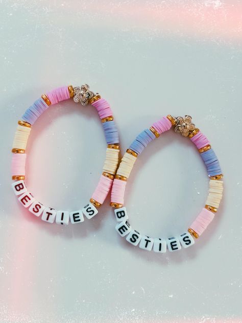 Heishi Beaded Bracelet - Best Friend Gift - Friendship Bracelets Bff Clay Bead Bracelets, Bracelets Bff, Bracelet Bff, Bff Bracelet, Letter Bead Bracelets, Best Friend Bracelet, Glen Cove, Friend Bracelet, Bff Bracelets