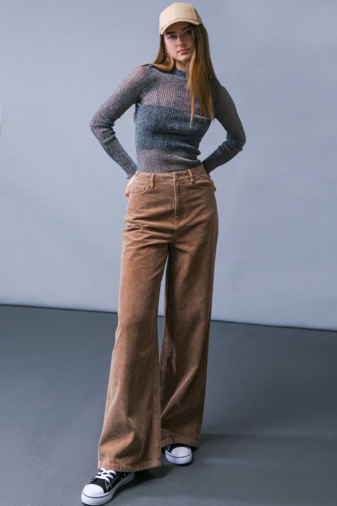 A corduroy pant featuring front closure, side pockets, wide leg and back pockets This season, make a statement in How Dare You Corduroy Pants. Crafted from luxuriously soft corduroy, these pants feature a front closure, side pockets and a wide leg cut that allows for maximum movement and comfort. Finer details include back pockets, adding a touch of sophistication to your look. Wear these pants to unlock a new level of class and style. Details Self : 75% Cotton 25% Polyester Size & Fit - Model i Regulus Black Clothes Aesthetic, Maroon Corduroy Pants Outfit, Light Brown Corduroy Pants Outfit, How To Style Corduroy Pants, Brown Velvet Pants Outfit, Beige Corduroy Pants Outfit, Wide Leg Corduroy Pants Outfit, Courderoy Pants Outfits Women, Brown Corduroy Pants Outfit