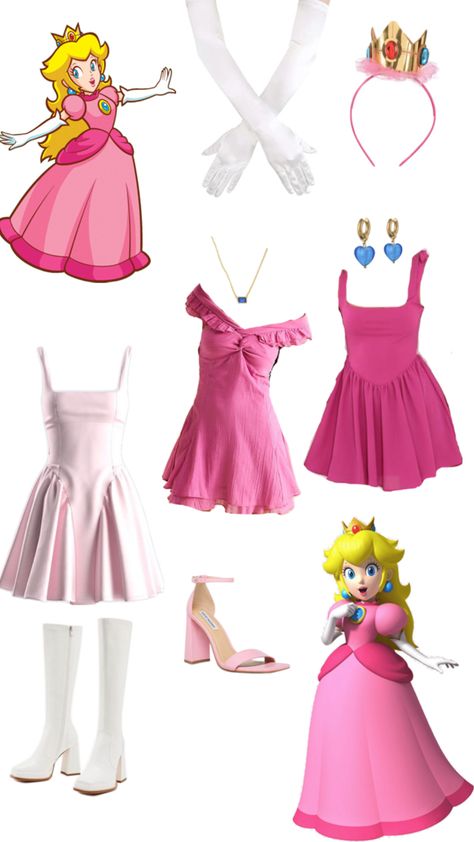 Princess Peach Halloween Costume, Princess Peach Halloween, Mario Halloween Costumes, Princess Peach Dress, Princess Peach Costume, Peach Clothes, Cute Couples Costumes, Peach Costume, Halloween Princess