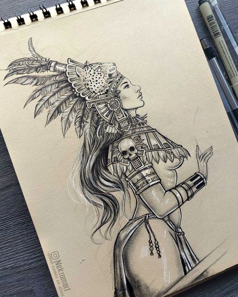 Drawing on Canson paper . . . . . . . . #drawingfortattoo #sketch_daily #sketchtattoo #sketchfortattoo #drawingtattoos #tattoodrawings #aztecdrawing #aztecwarrior #drawingsketch #sketching Mictecacihuatl Tattoo, Simple Unique Tattoos, Aztec Warrior Tattoo, Azteca Tattoo, Aztec Drawing, Mexico Tattoo, Chest Tattoo Ideas, Aztec Tattoos, Pin Up Girl Tattoo