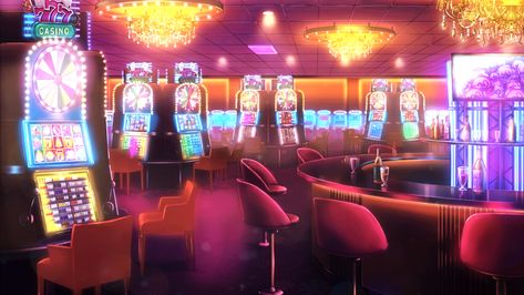 Anime Nightclub Background, Cyberpunk Casino Concept Art, Casino Background, Anime Casino Background, Casino Games Background, Slot Game Background, Video Games List, Episode Backgrounds, Casino Night