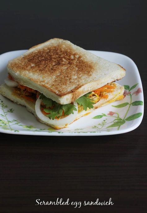 Egg bhurji sandwich recipe with basic ingredients.Scrambled eggs, bread, veggies make a healthy breakfast, made under 10 minutes Egg Sandwich Recipes, Scrambled Egg Sandwich, Rolls Sandwiches, Boiled Egg Sandwich, Bread Snacks Recipe, Sandwich Egg, Recipes Eggs, Breakfast Casserole Recipes, Sandwich Recipes Indian