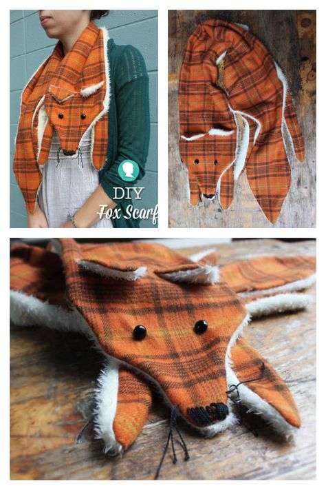 DIY Fabric Fox Scarf Free Sewing Pattern | Fabric Art DIY Free Scarf Patterns, Fox Scarf Pattern, Fox Sewing, Fox Sewing Pattern, Fabric Art Diy, Scarf Sewing Pattern, Sewing Scarves, Fleece Projects, Fox Scarf