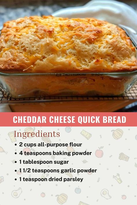 Cheddar Cheese Quick Bread, Cheese Quick Bread, Chedder Cheese, Yummy Bread, Quick Bread Recipe, Martha Stewart Recipes, Homemade Bread Recipes Easy, Recipes Sweet, Bread Ingredients