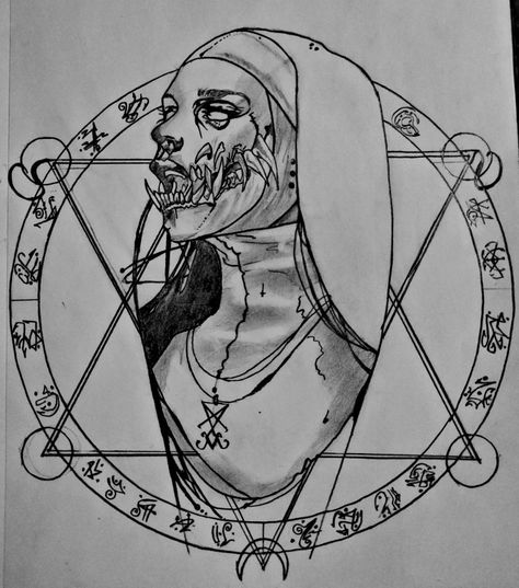 Creepy Nun Drawing, Scary Nun Drawing, Demonic Nun Tattoo, Bad Nun Tattoo, Nun Sketch, Nun Drawing, Nun Tattoo, Scary Drawings, Horror Drawing