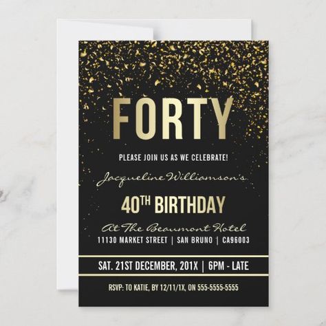 40th Birthday Party | Shimmering Gold Confetti #Invitation #card #template #design #pinterestquotes #pinterestideas #pinterestmom #pinterestwedding #aesthetic #love #art #pinterestsuccess Fortieth Birthday, Confetti Invitation, Gothic Script, Gold Foil Text, 40th Birthday Party Invites, Party Streamers, 21st Birthday Invitations, Forty Birthday, 40th Birthday Party