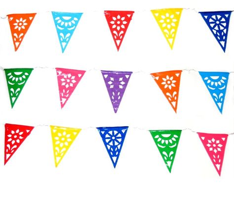 Triangle Plastic Mexican Banner- Multicolor Mexican Banner, Picado Banner, Dragons Love Tacos, Mexican Party Decorations, Triangle Banner, Banner Size, Fiesta Theme, Fiesta Decorations, Party Flags