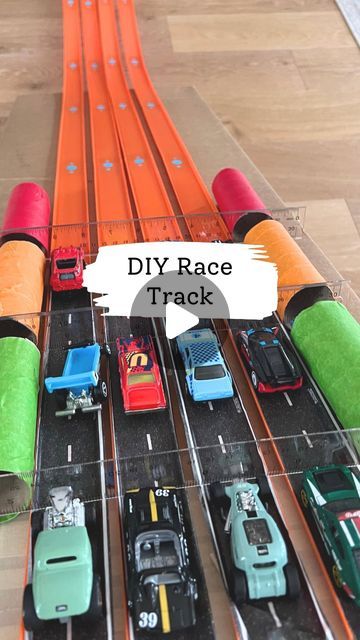 Melissa Kate on Instagram: "DIY Race Track 🏎️🏁 follow @bymelissakate for more fun car and monster truck activities. Save and share this video with a friend!  We saved more than $100 on a downhill race track toy by making it ourselves (check my stories for the one I’m talking about)! And WOW, this one is seriously awesome and still being used by my 3 and 1 year old every day. We’ve made jumps and had a scoreboard on which cars were the fastest.   It has three levels that you can release the rulers from to let the cars go and can be used with monster trucks too. I added hot wheels tracks and road tape but they're not necessary to make this activity work.   #kidsactivities #toddlermom #kidsactivityideas #kidsactivity #toddleractivity #racetrack #diy #toddleractivityideas #toddlerplay #boymo Hot Wheel Tracks Ideas, Toy Cars Organization, Hot Wheel Race Track Diy, Diy Car Race Track, Hot Wheels Track Ideas, Diy Hotwheels Racetrack, Diy Race Track For Kids, Car Tracks For Kids Diy, Monster Truck Activities For Preschool