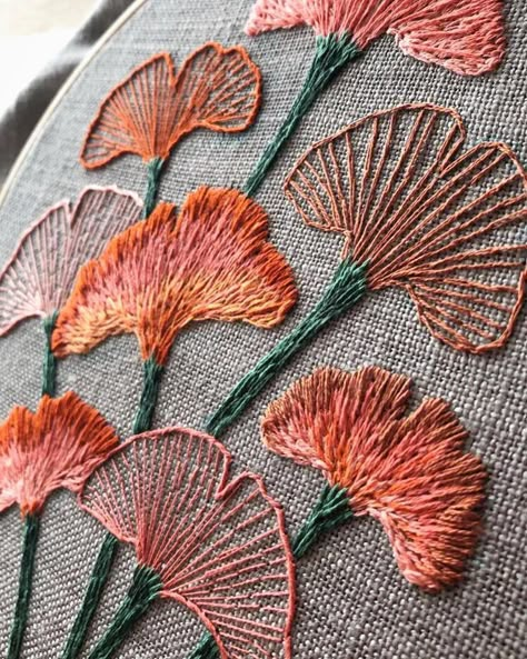 Ginkgo Leaf Embroidery, Fall Christmas Aesthetic, Embroidery Leaves, Stitch Keychain, Crochet Blanket Tutorial, Leaves Embroidery, Crochet Knit Top, Anchor Threads, Blanket Tutorial