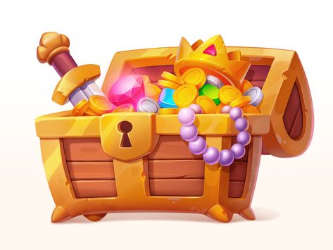 Gold Treasure Chest by NestStrix on Dribbble Chest Game Art, Gold Treasure Chest, Fun Logos, Pirate Chest, Gambling Art, Treasure Games, Gold Treasure, Coin Games, Flat Art