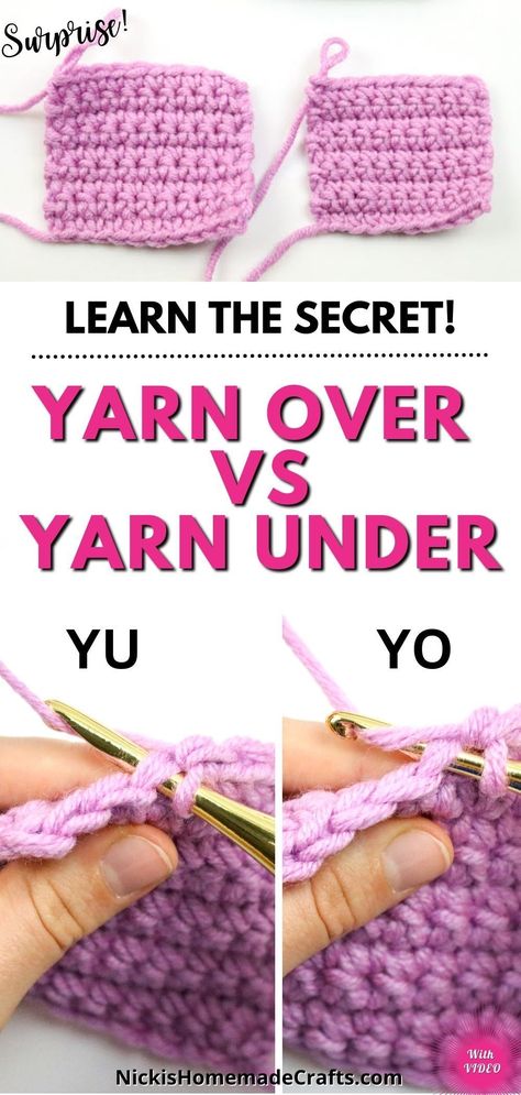 Are you a crochet beginner looking to learn the basics? One of the most fundamental techniques in crochet is the yarn over (yo) and the yarn under (yu). This tutorial will help you understand the difference between the two and how to perform them properly. We have included a step-by-step video tutorial that will guide you through the process. You will quickly become an expert at crocheting yarn over and yarn under in no time! How To Yarn Over In Crochet, Crochet Absolute Beginner, Yarn Over Vs Yarn Under Crochet, How To Make Your Own Crochet Pattern, How To Join Yarn Crochet, Crochet Tips For Beginners, Size 3 Yarn Crochet Patterns Free, No Sew Crochet Patterns Free, Beginning Crochet Tutorial Step By Step