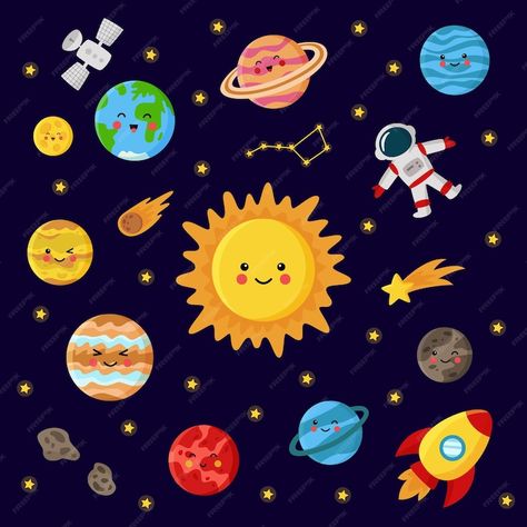 Premium Vector | Vector illustration of cute kawaii sun and planets of solar system. Planets Of Solar System, Solar System Clipart, Sun Solar System, Kawaii Sun, Sun And Planets, Planet Pictures, Kawaii Planet, Solar System Art, Inktober 2024