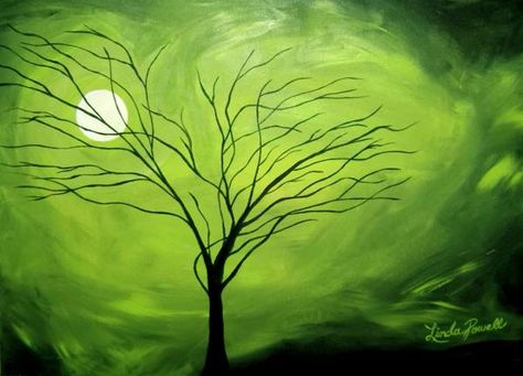 Painting Green, Green Sky, Mountain Art, Art Sketch, Elementary Art, Tree Art, Tree Painting, Art Plastique, Painting Projects