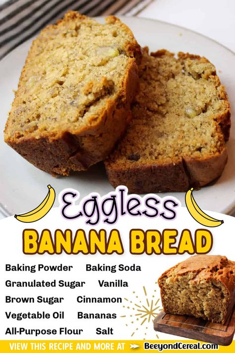 Banana Bread Baking Powder, Pudding Banana Bread, Easy Banana Bread Recipes, Banana Bread Without Eggs, Banana Bread No Eggs, Bread Recipe Without Eggs, Eggless Banana Bread Recipe, Bread Recipe Healthy, Recipes Banana Bread