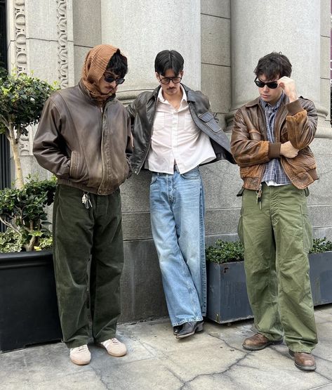 Outfit Inspo Leather Jacket, Baggie Jeans Outfit, Jean Jacket Outfits Men, Baggy Jeans Outfits, Leather Jacket Outfit Men, Baggy Jeans Outfit, Leather Jacket Style, Street Fashion Men Streetwear, Jeans Outfits