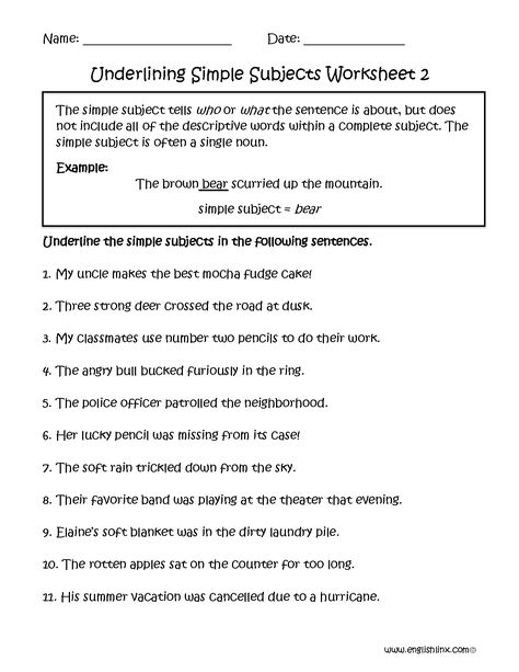 Underlining Simple Subject Worksheet Part 2 Simple Subject And Predicate, Compound Subjects And Predicates, Complete Predicate, Complete Subject And Predicate, Subject Predicate, Compound Subject, Complete Subject, Parts Of A Sentence, Compound Sentences