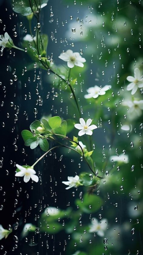 Jasmine rain outdoors blossom. AI generated Image by rawpixel. | premium image by rawpixel.com Rain Flower Wallpaper, Rain Images Beautiful, Rainy Flowers, Rainy Day Wallpaper, Nature Core, Love Birds Pet, Flower Rain, Birds Pet, Rain Wallpaper