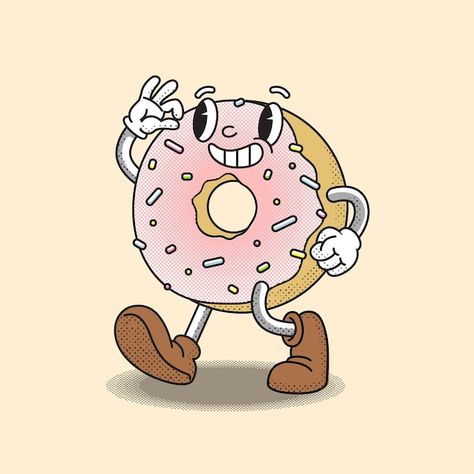 Retro Cartoon Style, Donut Drawing, Donut Cartoon, Donut Logo, Donut Art, Donut Vector, Candy Logo, Graffiti Style Art, Retro Cartoon