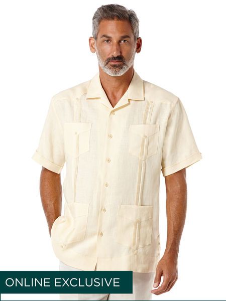 100% Linen Short Sleeve Guayabera www.Cubavera.com Guayabera Shirt, Tropical Shirts, Mens Linen, Linen Short, Mens Short Sleeve Shirt, Pocket Shirt, Mens Big And Tall, Linen Pants, Shorts With Pockets