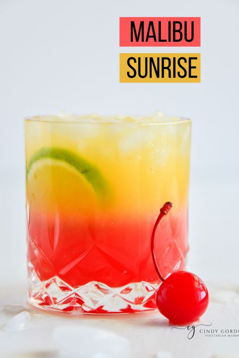 Sunny D Alcoholic Drinks, Sunrise Cocktail Drink Recipes, Malibu Sunrise Cocktail, Malibu Sunrise Recipe, Drinks With Malibu, Malibu Sunset Cocktail, Malibu Cocktail, Sunshine Cocktail, Light Summer Cocktails