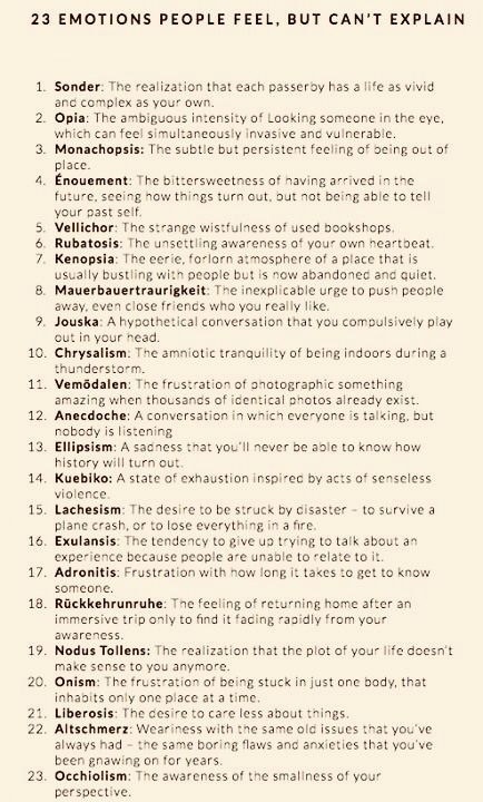 Words for emotions you feel but can't explain. Here you are, read and figure out what you're feeling! Write What You Feel, Words Cant Describe How I Feel About You, When You Can't Explain How You Feel, Feelings Name, Words For Unexplainable Feelings, Descriptive Feeling Words, Words To Describe How You Feel, Rare Words For Emotions, Words For Emotions You Cant Explain