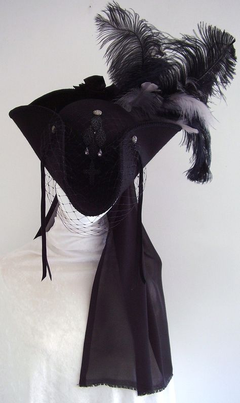 Cinderella Pantomime, Veil Black, Pirate Dress, Steampunk Pirate, Goth Steampunk, Riding Habit, Pirate Outfit, Pirate Hat, Tulle Veil