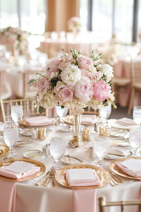 Pink Flower Table Centerpieces, Pink Inspired Wedding, Betrothal Aesthetic, Blush Themed Wedding, Blush Pink And Cream Wedding, Pink Flower Party Theme, Pink Wedding Accents, Wedding Decoration Theme, Blush Pink Wedding Aesthetic