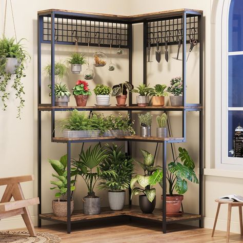 Elevate your plant display with our tall 67" Indoor Corner Plant Stand, offering a spacious design with wide shelves for ample plant pot storage. Indoor Corner Plant Stand, Corner Plant Stand, Ladder Design, Pot Organization, Garden Plant Stand, Corner Plant, Support Pour Plante, Pot Storage, Corner Space