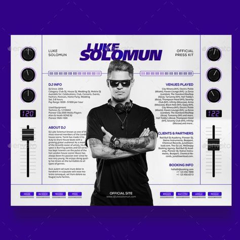 MaDJestik - DJ Press Kit / DJ Resume / DJ Rider PSD Template Dj Press Kit, Media Kit Template Free, Press Kit Design, Press Kit Template, Dj Techno, Luke Luke, City Winery, Media Kit Template, Press Kit