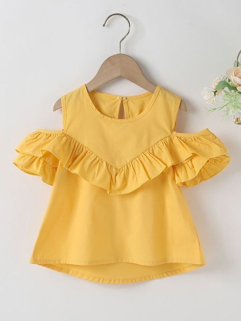 Girls Top Design, Yellow Girls, Kids Dress Collection, African Dresses For Kids, Trim Design, Kids Frocks Design