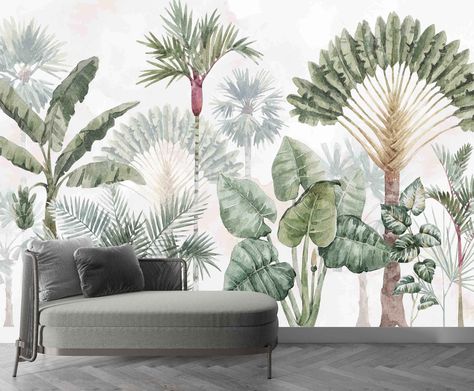 Terrazzo Decor, Palm Trees Wallpaper, Forest Wall Mural, Jungle Wallpaper, Tropical Wallpaper, Removable Wall Murals, Forest Wallpaper, Tree Wallpaper, Mural Design