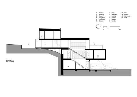 Hillside Architecture, Slope House Design, House On Slope, Sloping Lot House Plan, Houses By The Beach, Slope House, House Cladding, Concept Models Architecture, Hillside House