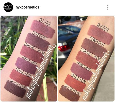 6 of 12 New NYX lip lingerie shades swatched @makeuplunchanddinner Nyx Lip Lingerie, Nyx Lip, Nyx Lipstick, Color Lipstick, Nyx Makeup, Lip Swatches, Lips Shades, Lipstick Swatches, Makeup To Buy