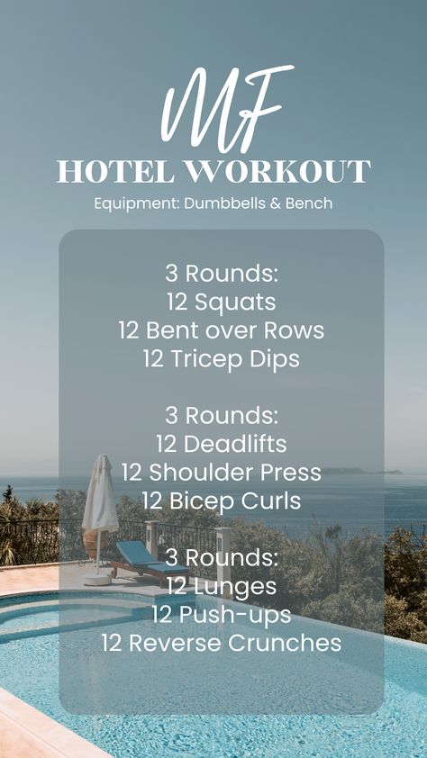 Full body hotel strength workout. Legs, back, arms, shoulders, and core. Full Body Hotel Gym Workout, Hotel Workout Gym, Hotel Workouts For Women, Hotel Gym Workouts For Women, Hotel Gym Workout, Stairmaster Workout, Body Strength Workout, Workouts Women, Creating Habits