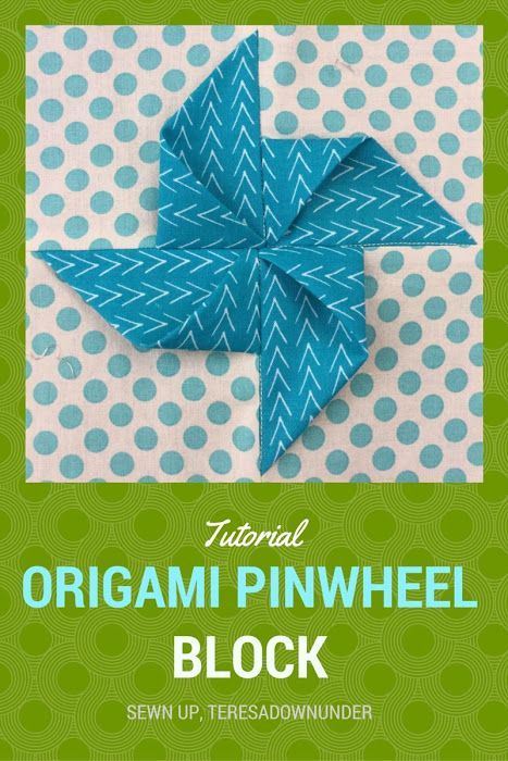 How to make an origami pinwheel quilt block Block size 7 inches Fabric needs 4 x 3¾ inches squares for the pinwheel 4 x 3¾ inches squares, for the background fabric Closeups   An ori... Origami Pinwheel, Origami Quilt Blocks, Pinwheel Blocks, Origami Fabric, Pinwheel Quilts, Pinwheel Quilt Pattern, Origami Quilt, Pinwheel Quilt Block, Textured Quilt