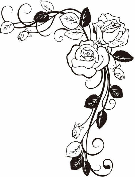 Rose Vine Tattoos, Vine Drawing, Vine Tattoos, Rose Vines, Tattoo Stencil Outline, Rose Drawing, Wood Burning Patterns, Pola Sulam, Stencil Patterns