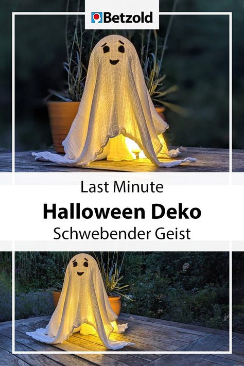 Der schwebende Geist eignet sich super als Last Minute Halloween Dekoration. Zur Anleitung... | Halloween Basteln mit Kindern Halloween Last Minute, Last Minute Halloween, Halloween Kita, Halloween Diy Kids, Halloween Garden Decorations, Diy Halloween Dekoration, Pasteles Halloween, Halloween Buffet, Halloween Decorations For Kids