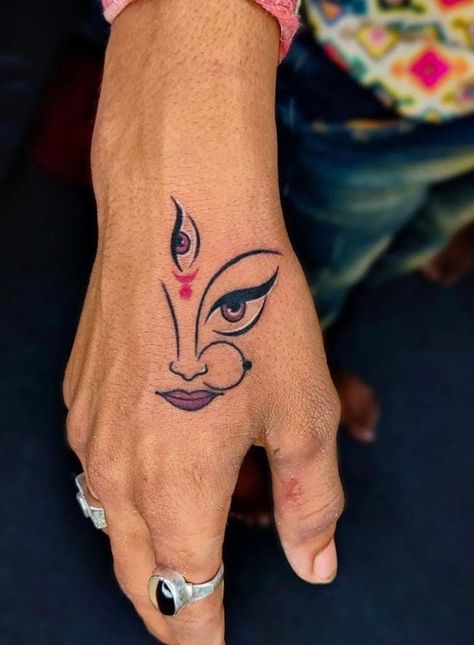 Kali Face Tattoo, Durga Eyes Tattoo, Kali Mata Tattoo Designs, Maa Kali Tattoo Design, Ma Kali Tattoo, Durga Maa Tattoo Design, Maa Durga Tattoo, Durga Maa Tattoo, Kali Mata Tattoo