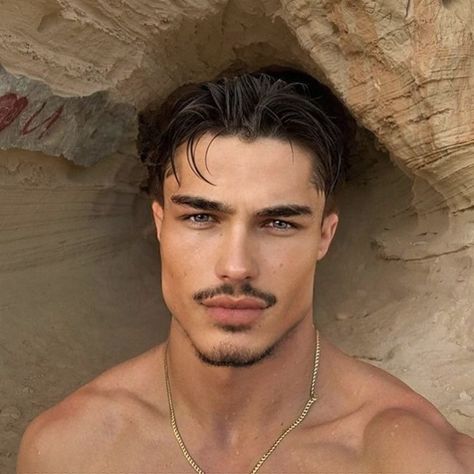 Dark Hair Light Eyes Men, Moroccan Men Handsome, Male Model Hairstyles, Mustache Haircut, Mens Messy Hairstyles, Dark Hair Light Eyes, Mustache And Goatee, Diamond Face Hairstyle, Beard And Mustache Styles