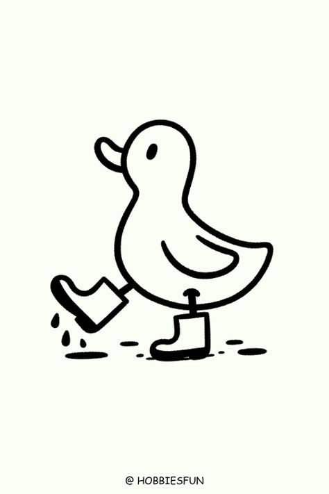 Cute Painting Doodles, Rain Boots Drawing Simple, Doodle Animals Cute, Duck Doodle Tattoo, Duckies Drawing, Drawing Ideas Whiteboard, Simple Mini Drawings, How To Draw A Cute Duck, Easy Whimsical Drawings