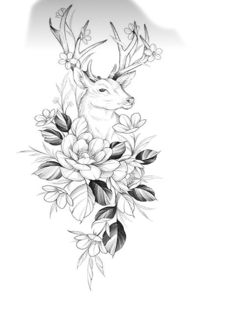 Floral Deer Tattoo, Aries Ram Tattoo, Background Tattoo, Ram Tattoo, Aries Ram, Deer Tattoo, Feminine Tattoo, Piercing Studio, Aesthetic Tattoo