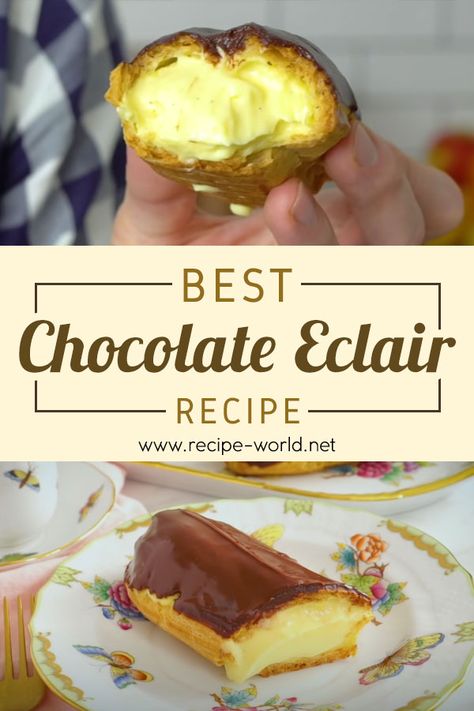 Eclair Chocolate Topping, Eclair Filling Recipe, Easy Eclair Recipe, Eclair Cakes, Chocolate Eclairs Recipe, Easy Eclairs, Eclairs Recipe, Chocolate Eclair Recipe, Eclair Cream