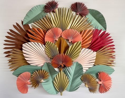 Art Deco Party Decor, Tropical Backdrop Ideas, Tropical Decor Party, Palm Leaf Decor, Aesthetic Project, Colors Pictures, Flower 3d, Boho Color, Paper Leaves