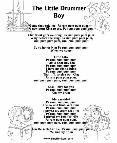 The Little Drummer Boy Little Drummer Boy Lyrics, Christmas Hymns Lyrics, Little Drummer Boy Christmas, Christmas Concert Ideas, Christmas Poetry, Christmas Carols Lyrics, Christmas Plays, Christmas Songs For Kids, Christmas Carols Songs