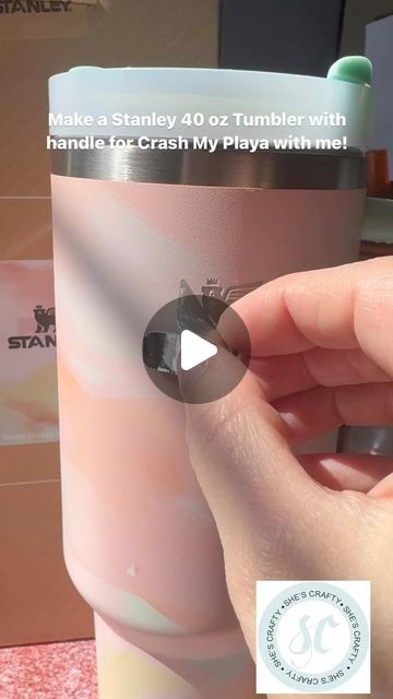 She’s Crafty Creative Studio on Instagram: "Getting custom engraving  Stanley Tumblers ready for the Crash My Playa Ten Year Fiesta!  These will be available later today in my Etsy store!  This year’s line up is engraved between the handle on this gorgeous sunrise tumbler. 

#crashmyplaya #lukebryan #stanleytumbler" Vinyl Stanley Cup Ideas, How To Engrave Stanley Tumbler, Diy Stanley Accessories, How To Etch A Stanley Cup, Decorate Stanley Tumbler, Stanley Cup Customized, Stanley Engraving Ideas, Stanley Cup Engraving Ideas, Stanley Cricut Designs