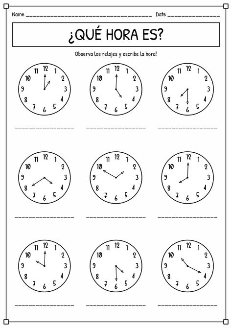 Spanish Time Worksheet Spanish Homeschool, Spanish Numbers Worksheet, Spanish Time Worksheet, Kindergarten Spanish Worksheets, Spanish Class Activities, Spanish Worksheets High School, Free Spanish Worksheets Printables, Spanish Worksheets For Kids Printables, Spanish Worksheets Beginner