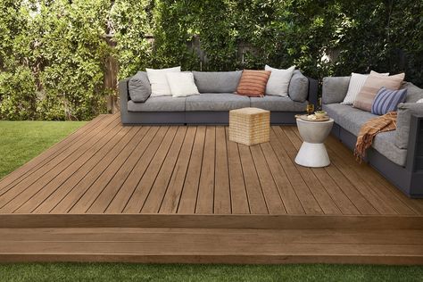 The Deck Stain Color Behr Predicts Will Be Everywhere This Summer Behr Deck Over Colors, Exterior Wood Stain Colors, Outdoor Wood Stain, Wood Deck Stain, Exterior Stain Colors, Best Deck Stain, Small Backyard Decks, Deck Stain Colors, Deck Stain