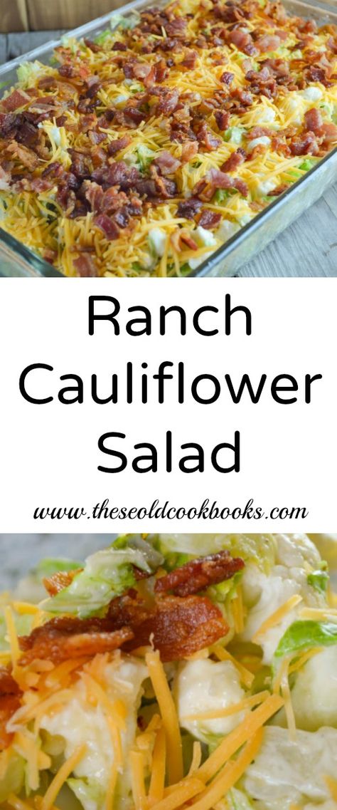 Topped with bacon and cheese and flavored with a ranch dressing mix, this Ranch Cauliflower Salad is a great side dish any night of the week. Cauliflower Salad With Bacon, Ranch Cauliflower, Bariatric Lifestyle, Cauliflower Salad Recipe, Food Sides, Seven Layer Salad, Keto Salads, Bacon Cauliflower, Keto Sides